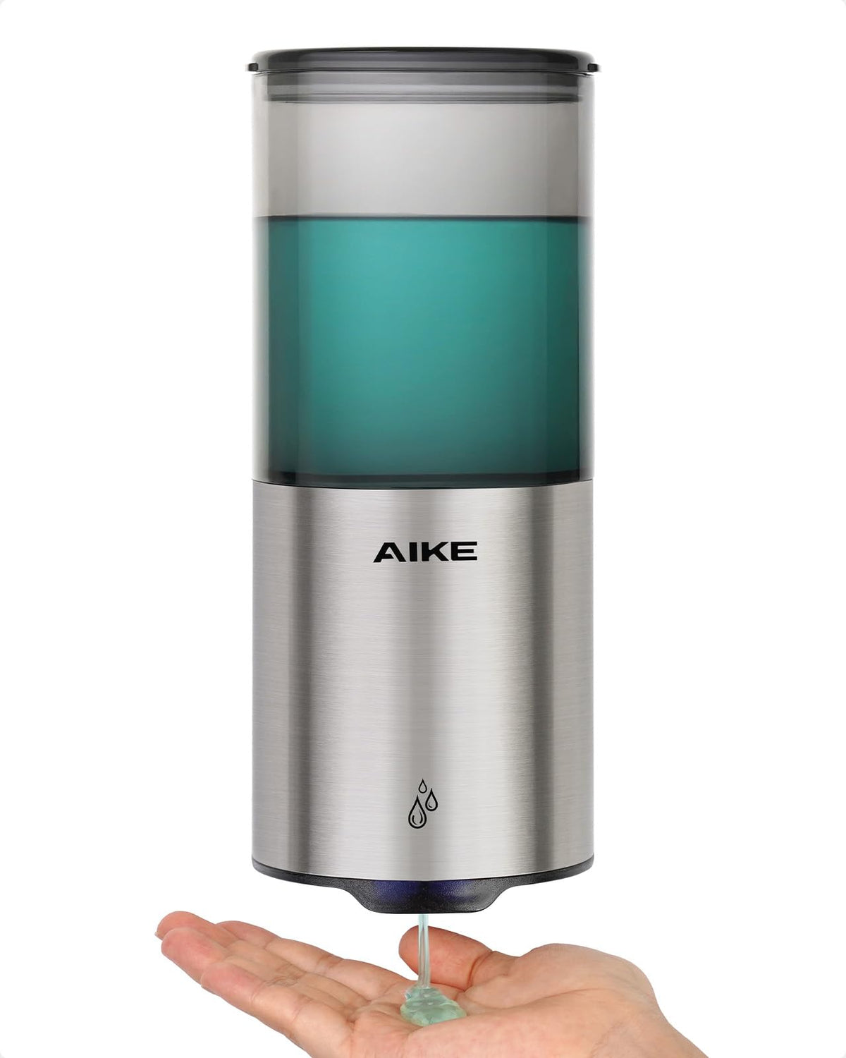 AIKE wall-mounted soap dispenser on wall with clear reservoir for easy monitoring.