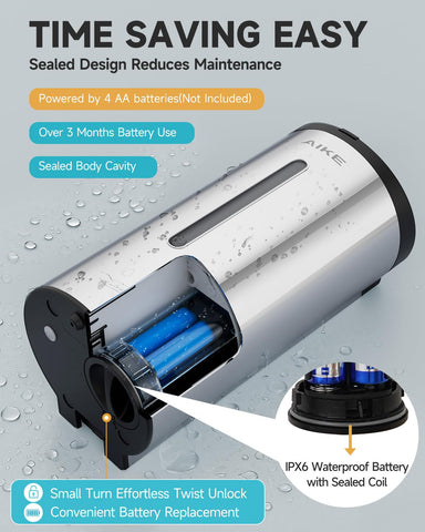 AIKE battery-compartment waterproof cavity close-up emphasizes reliable performance and easy maintenance.