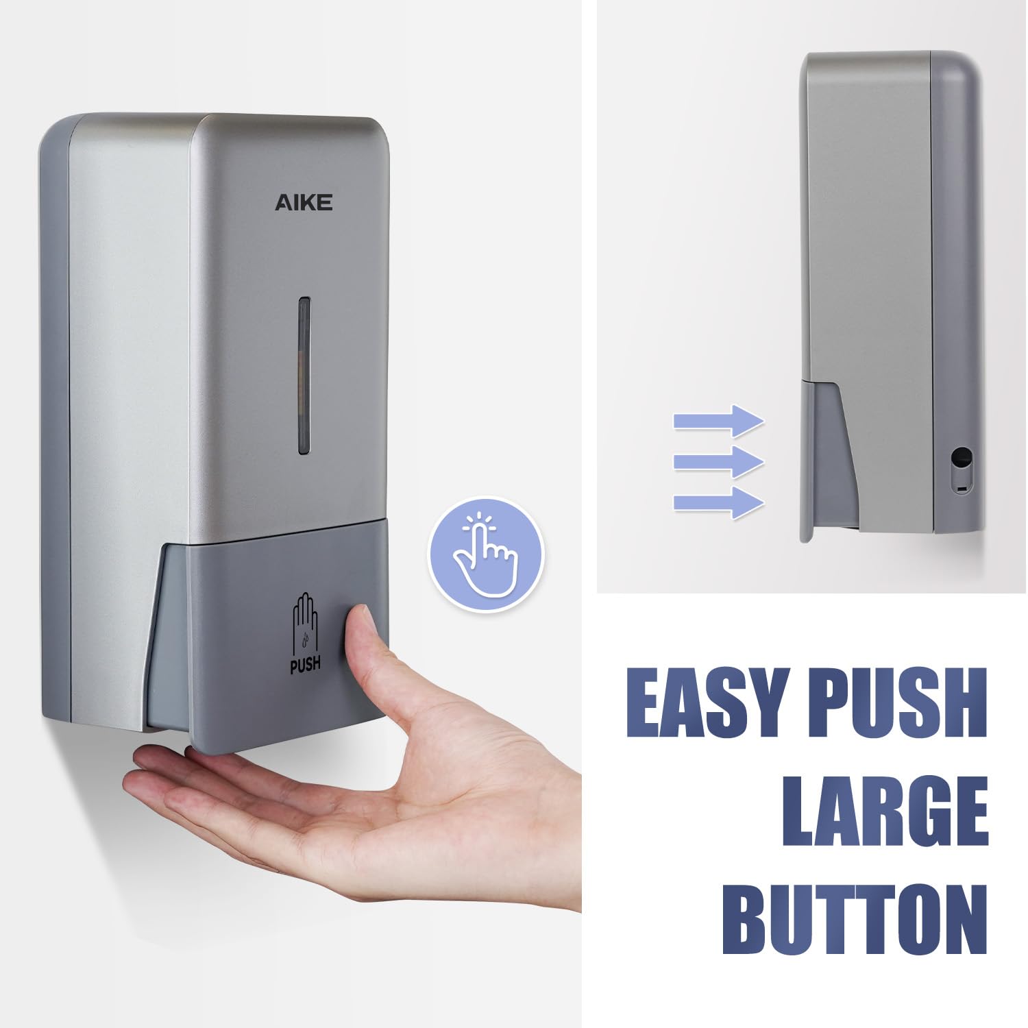 AIKE dispenser with oversized push panel for easy use