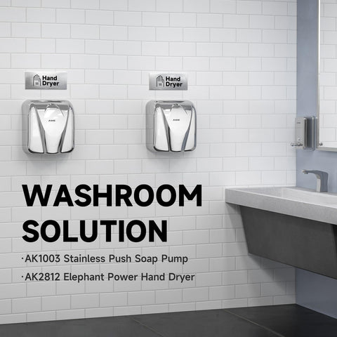 AIKE Elephant Power nozzle highlights powerful airflow for fast hand drying.