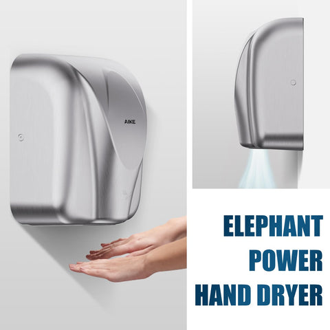 AIKE Elephant Power elephant nozzle focuses air for efficient hand drying.