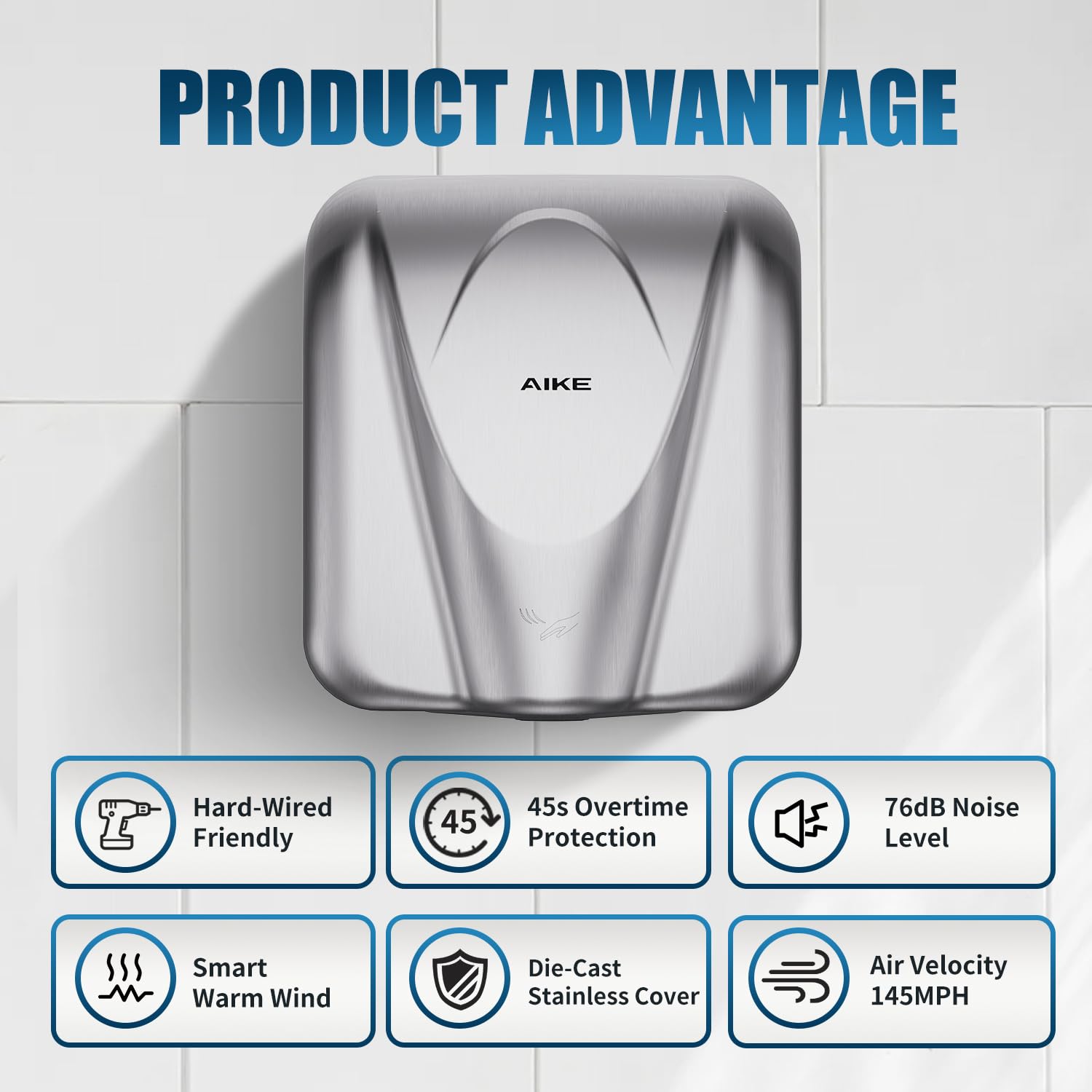 AIKE Elephant Power surface-mount installation for clean, professional restrooms.