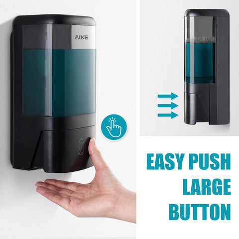 AIKE wall-mount dispenser side view demonstrating compact footprint for tight spaces.