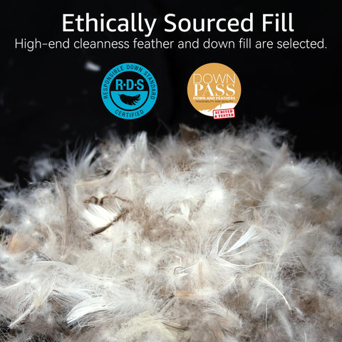 AIKOFUL feather-down core with 95% feathers 5% down for plush loft.