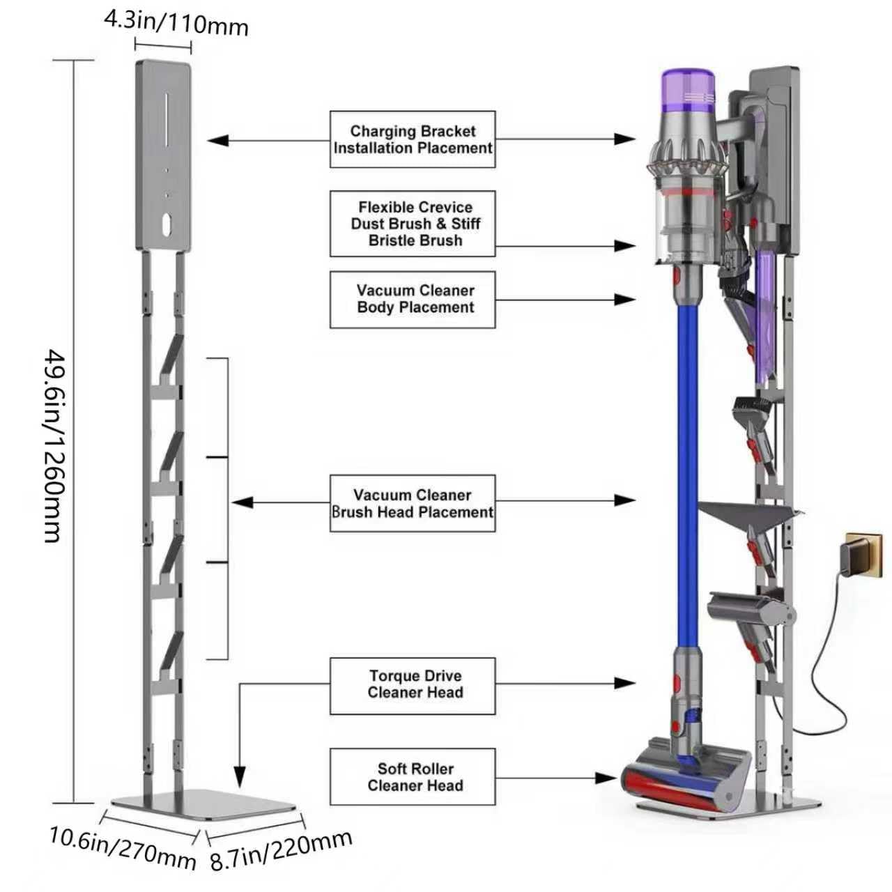 AIKOLZON top mounting bracket with sliding groove secures Dyson tools