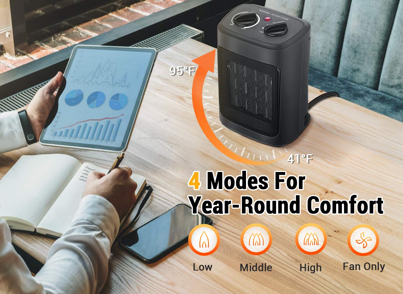 Aikoper space heater thermostat control dial helps set precise comfort.