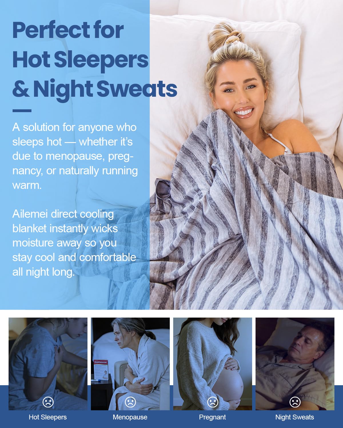 Ailemei Direct cooling blanket on bed during night use illustrates cooling comfort