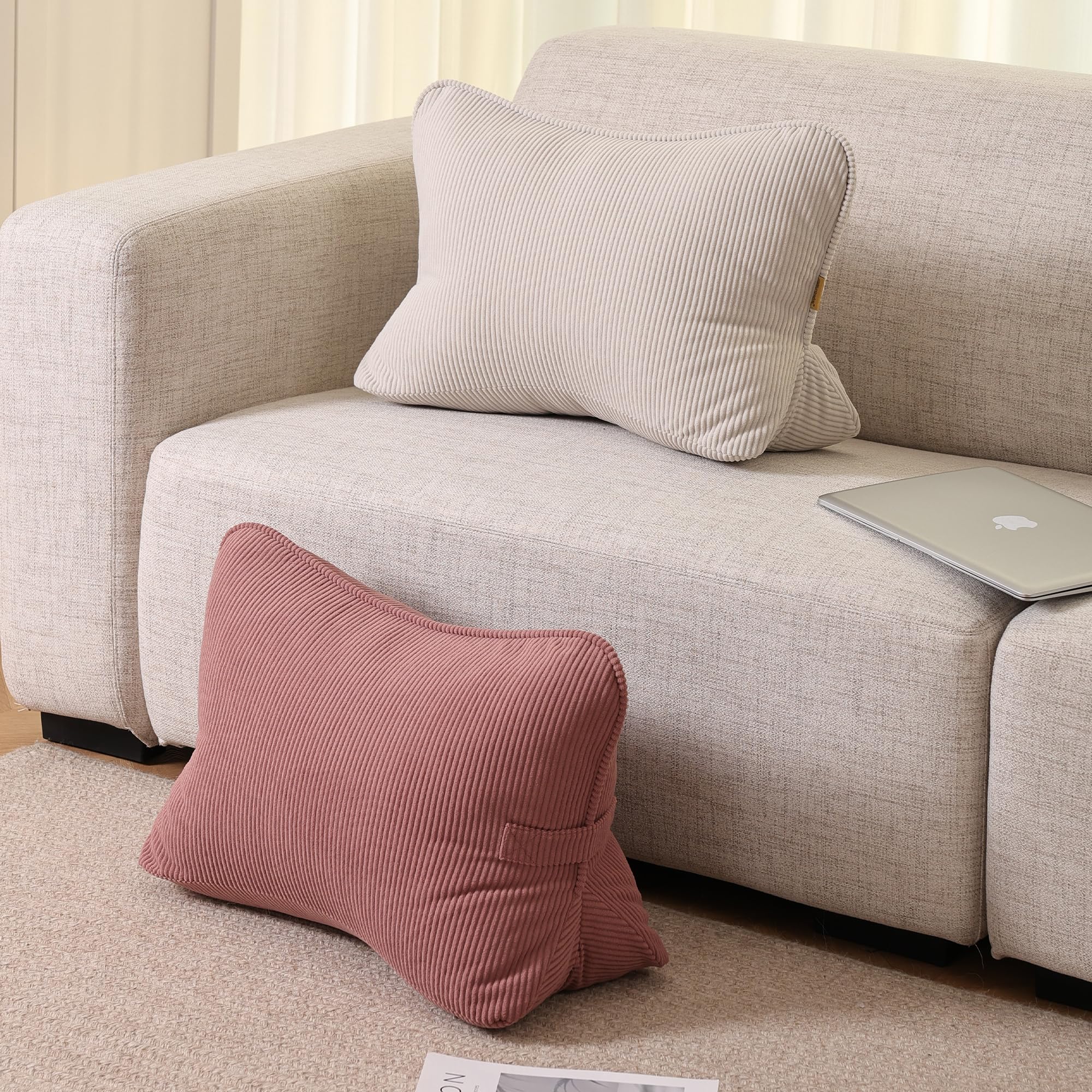 Ailuteie corduroy back pillow brick brown side angle for reading posture