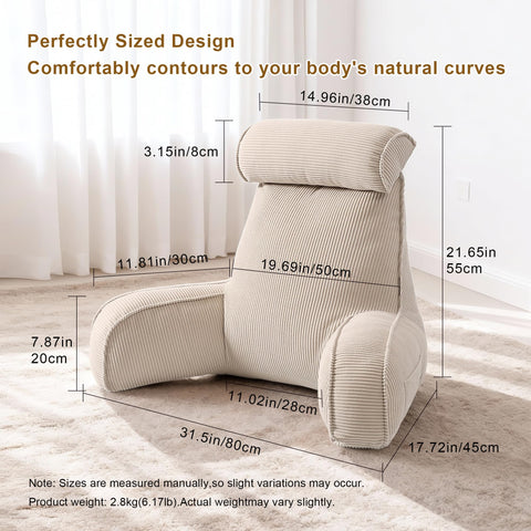 Ailuteie corduroy backrest with arms supports back and shoulders.