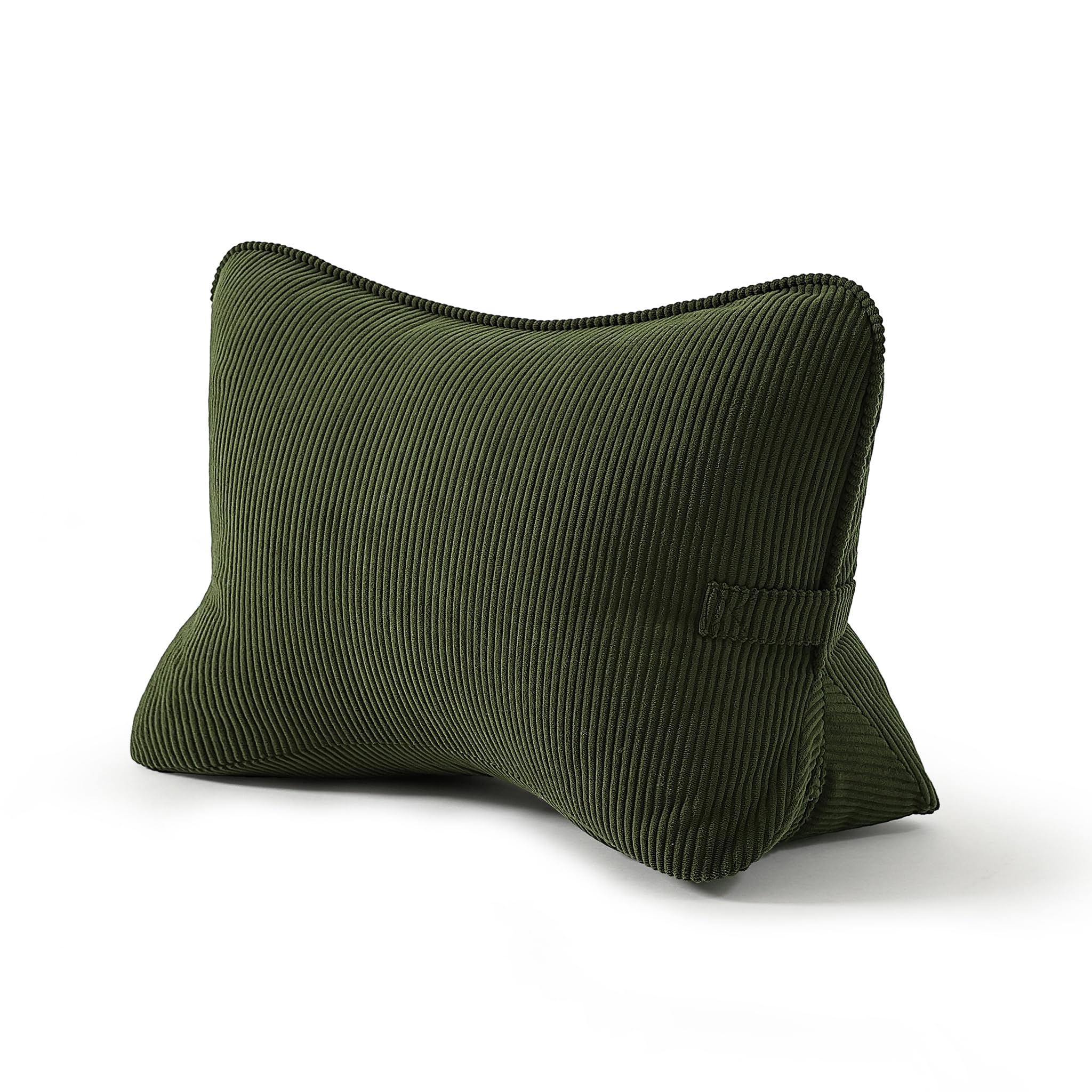 Ailuteie corduroy lumbar pillow avocado green, front view, enhances back support during long sits