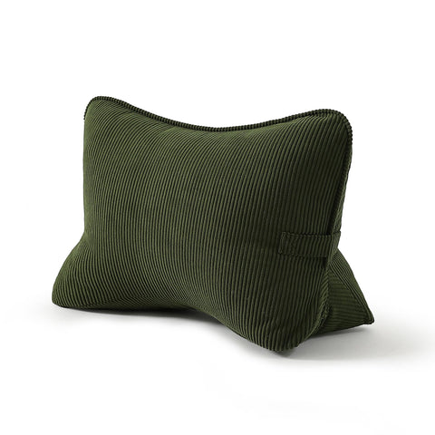 Ailuteie corduroy lumbar pillow avocado green, front view, enhances back support during long sits