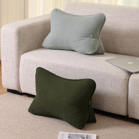 Ailuteie corduroy lumbar pillow side profile highlighting compact back contour