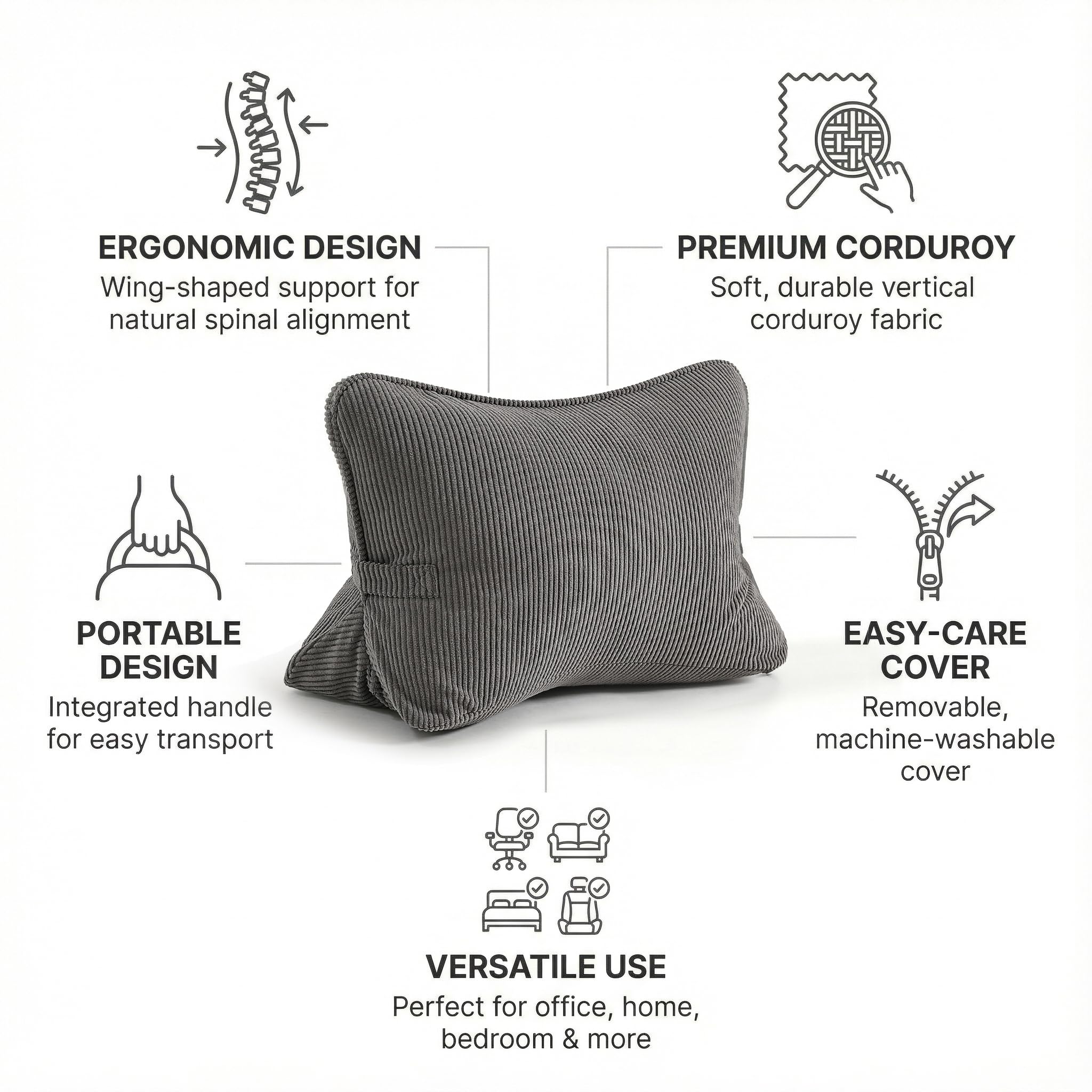 Ailuteie ergonomic lumbar support shape adapts to back curvature for comfort
