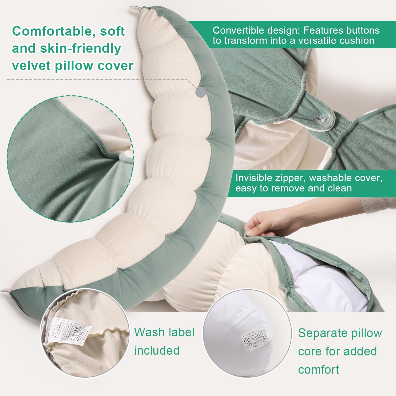 Ailuteie Peallow cover with hidden zipper for easy removal.