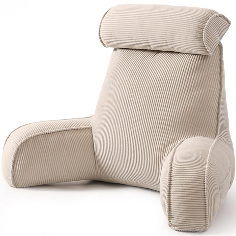 Ailuteie reading pillow on bed supports posture for reading or watching TV.