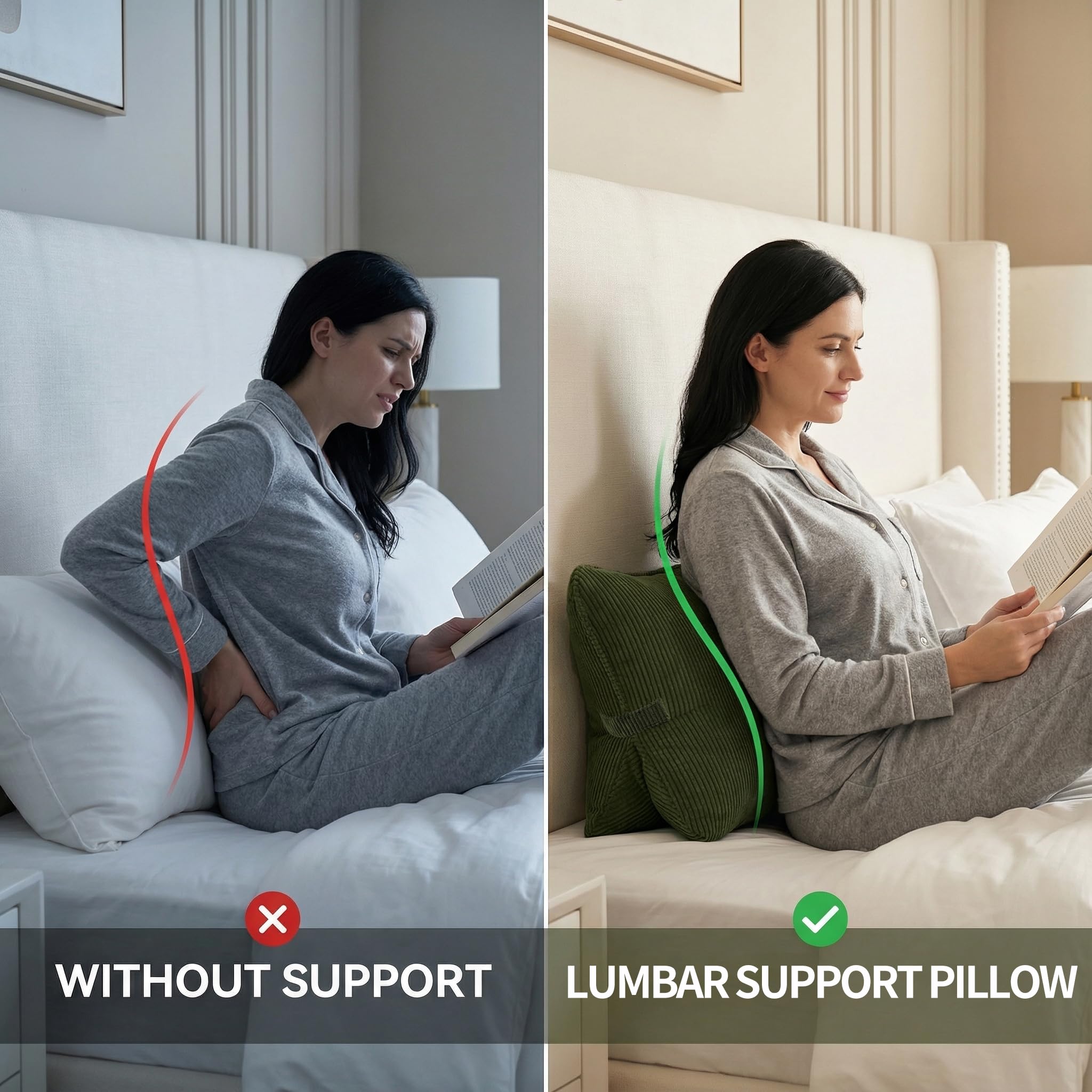 Ailuteie triangular back cushion on sofa-armchair demonstrates ergonomic posture support