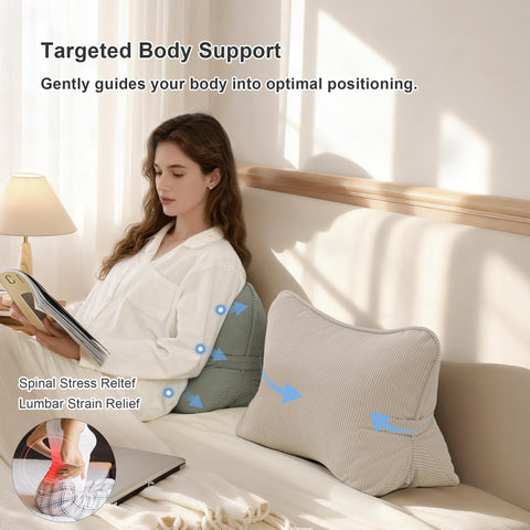 Ailuteie triangular backrest on bed illustrating versatile lounging for reading
