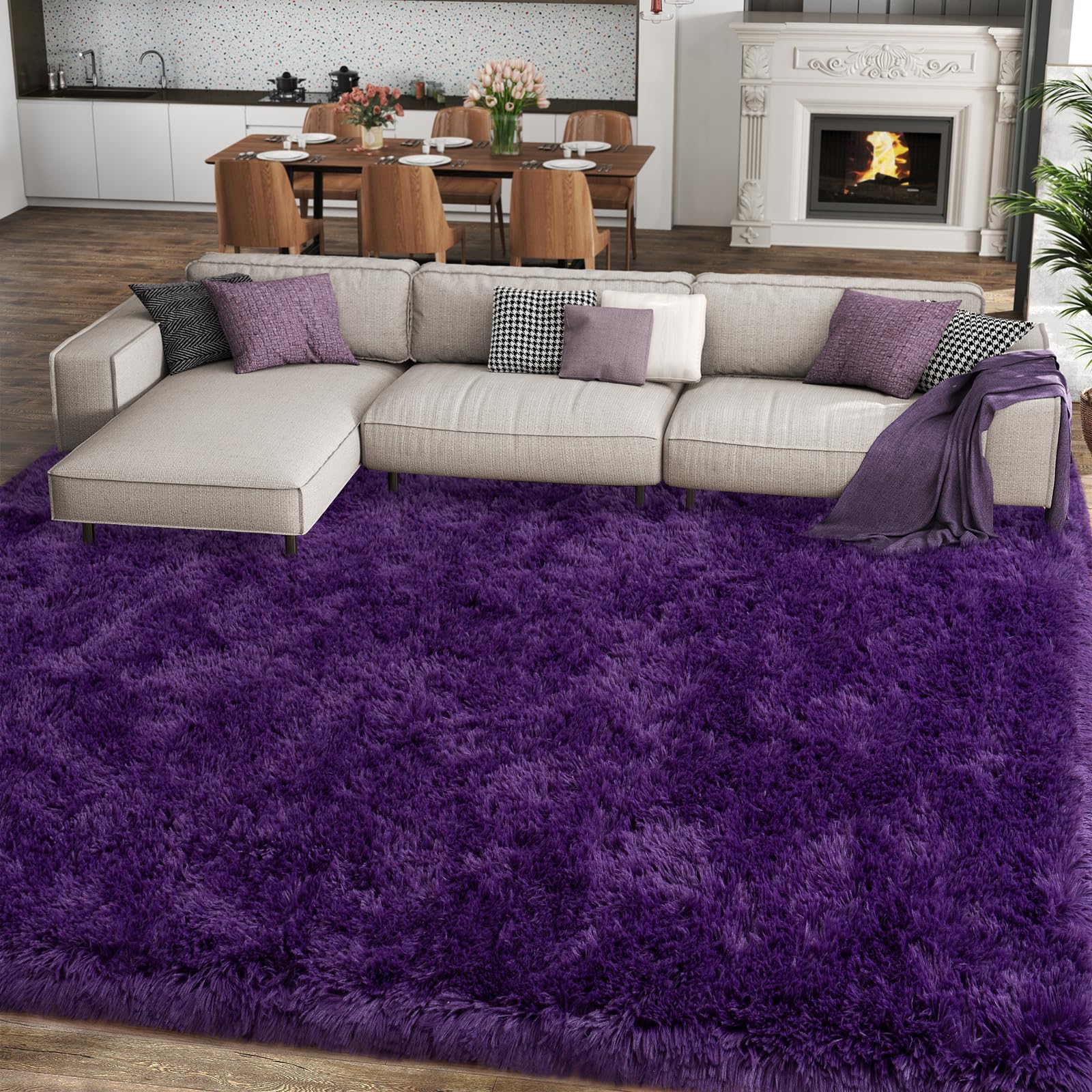 Ailyei 8x10 purple shag rug overview for living spaces