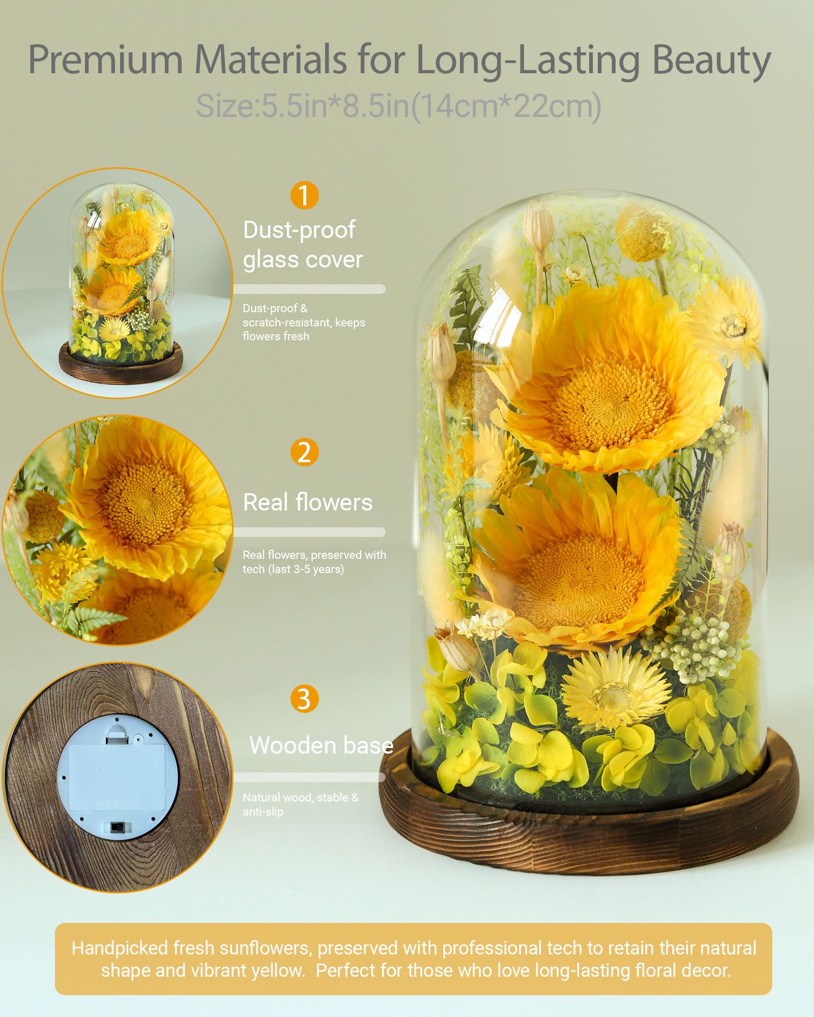 AIMEYE centerpiece featuring preserved sunflowers for elegant tabletop display.