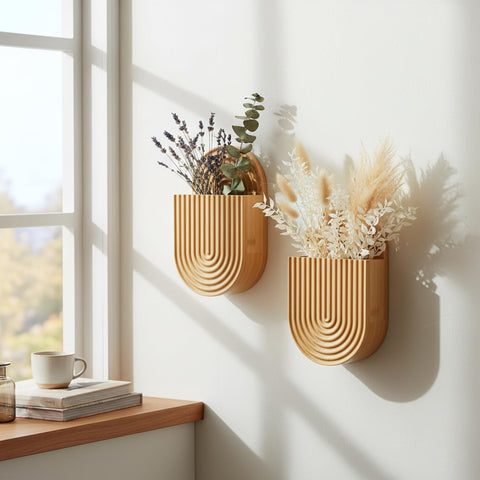 Aimto bamboo wall vase set 2-pack for a natural wall display.