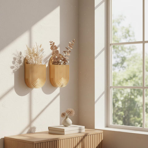 Aimto living room bamboo wall planter adds natural accent.