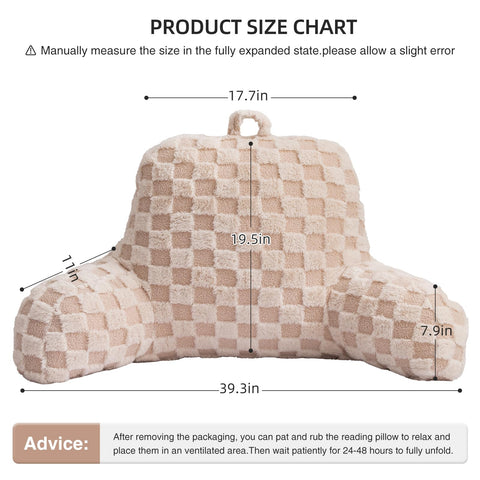 Aimuan beige checkerboard pillow detail emphasizes plush faux fur touch