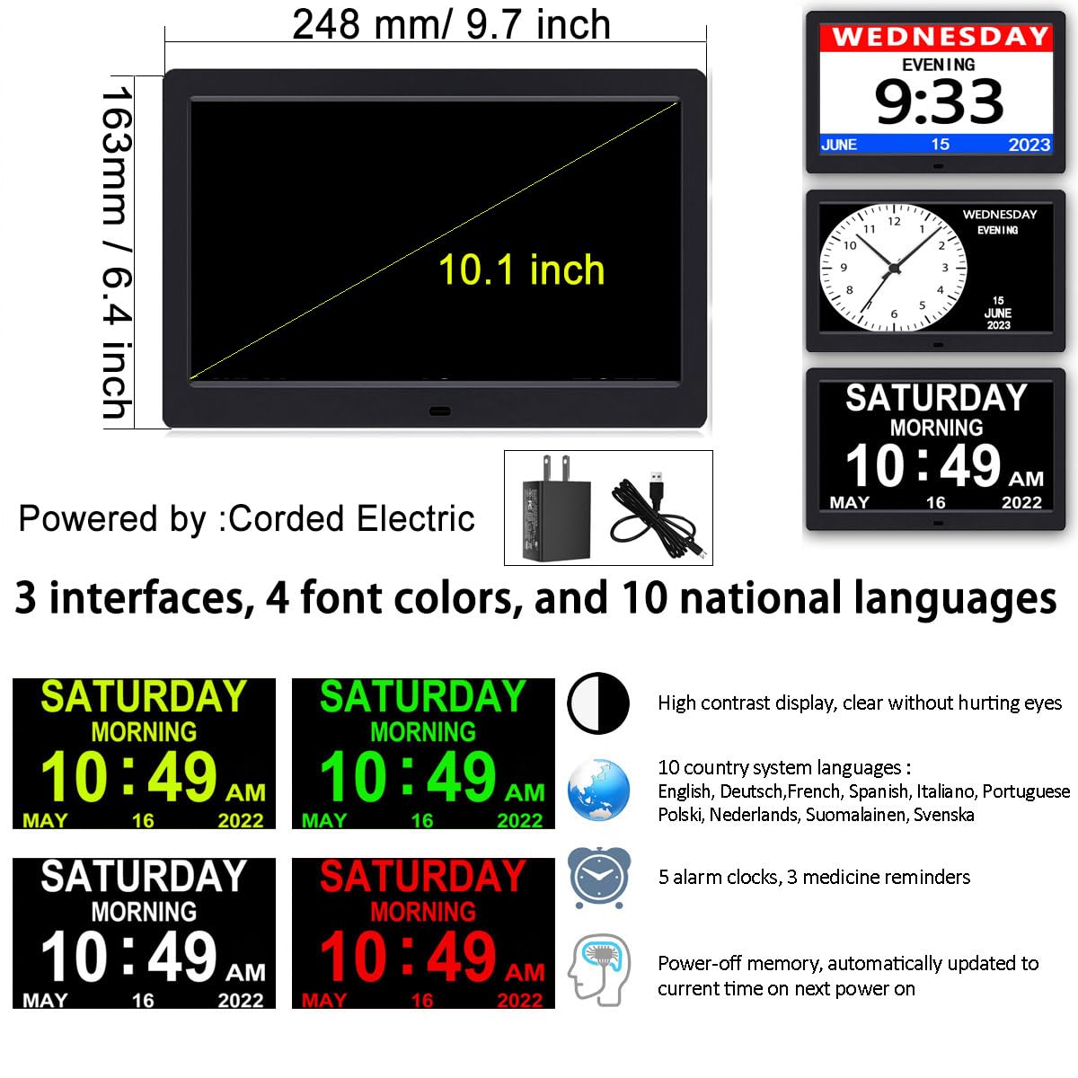AINFTIME DST clock showing multiple displays blends with home decor.