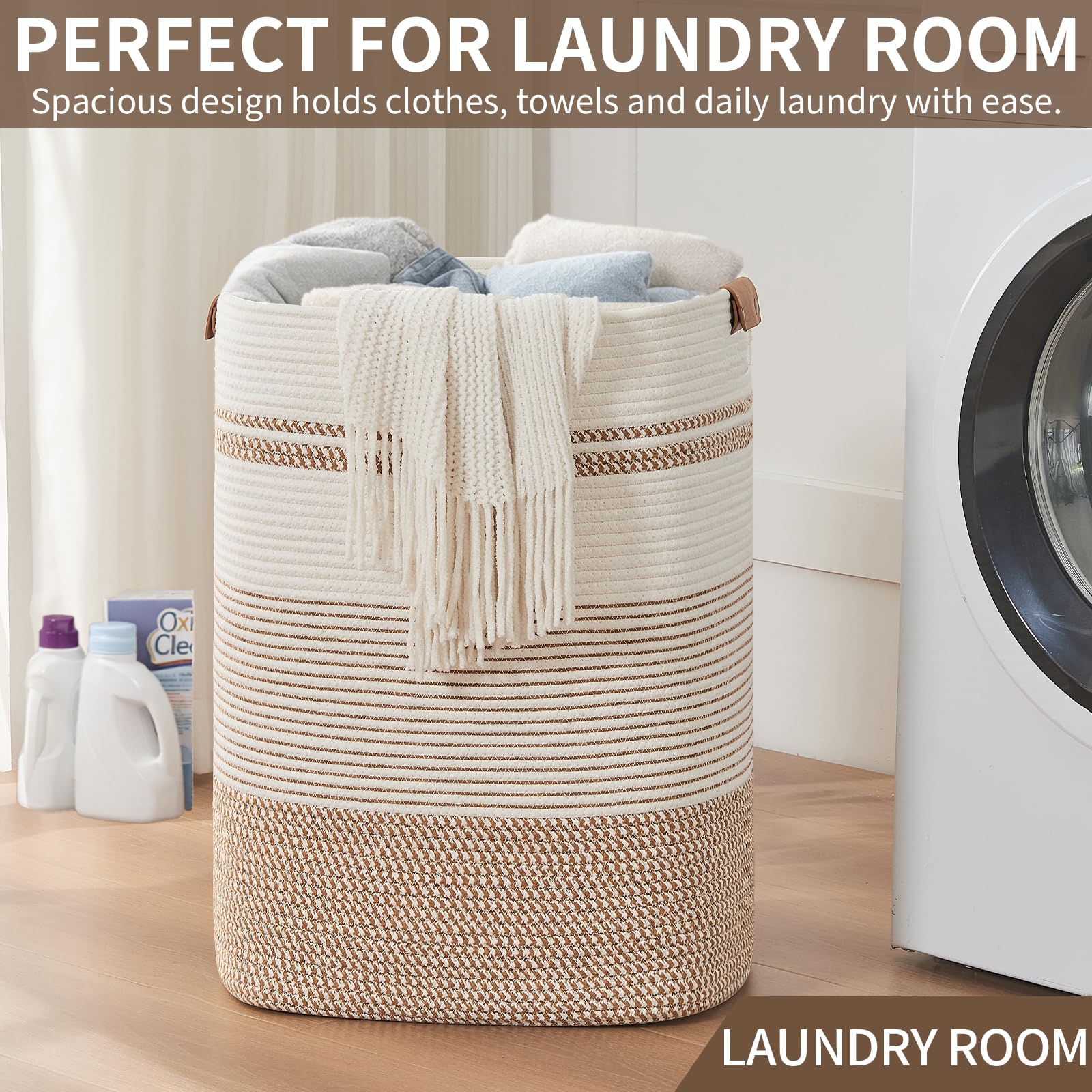 AINUOQI blanket basket brown and white — natural cotton texture enhances decor.