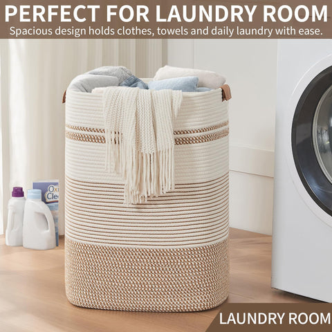 AINUOQI blanket basket brown and white — natural cotton texture enhances decor.