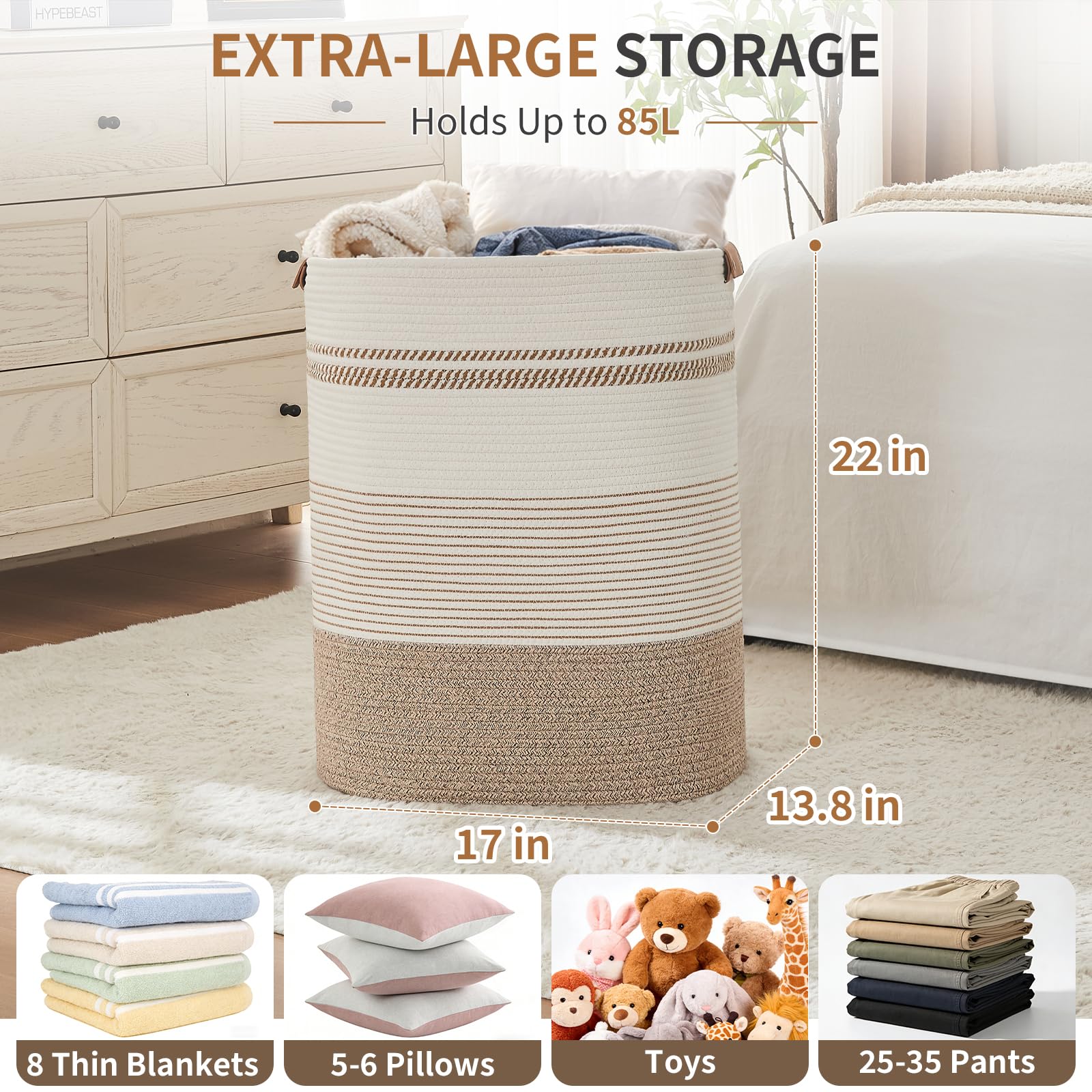 AINUOQI blanket basket tall storage blends with decor.