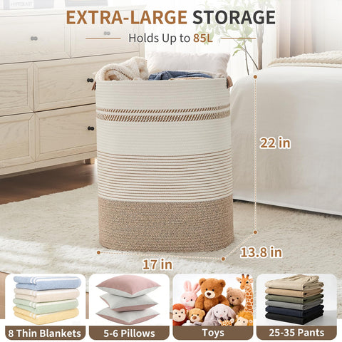 AINUOQI blanket basket tall storage blends with decor.