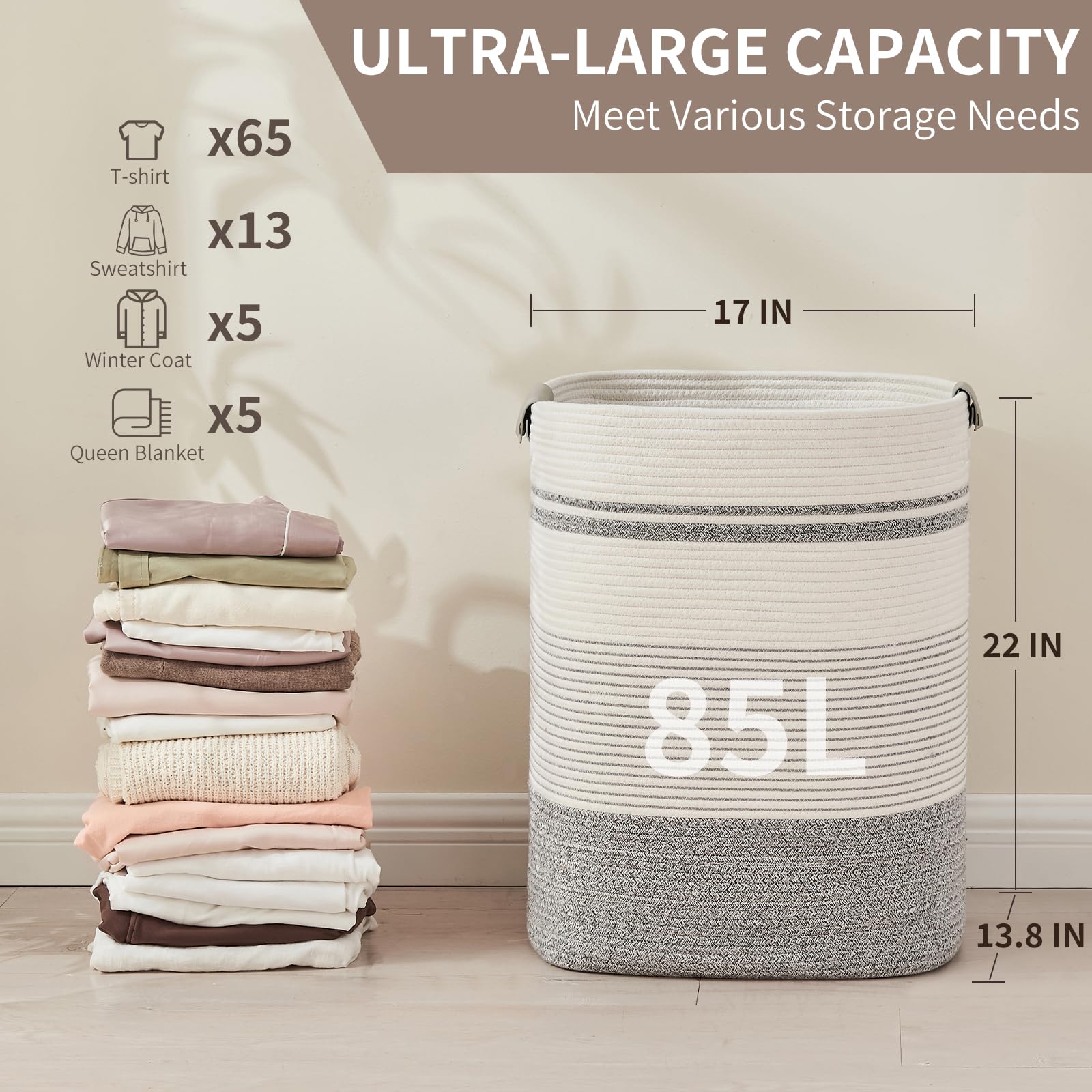 AINUOQI blanket basket in grey and white woven pattern enhances living room accents and storage