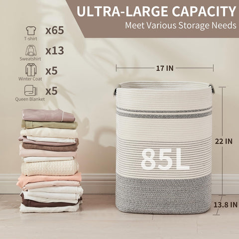 AINUOQI blanket basket in grey and white woven pattern enhances living room accents and storage