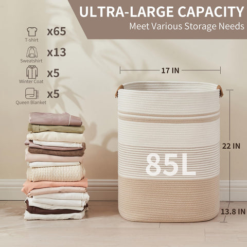 AINUOQI blanket storage basket with woven cotton design complements living room decor