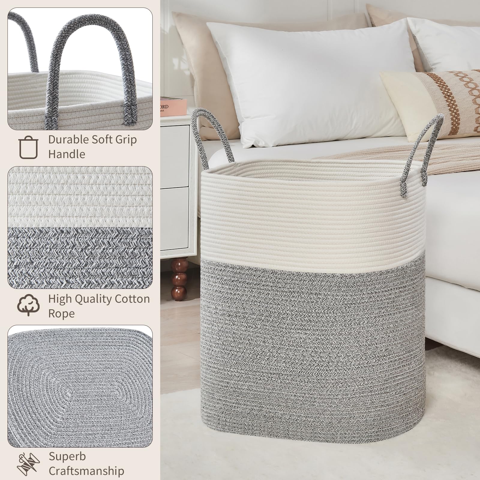 AINUOQI clothes hamper woven cotton design for laundry spaces.