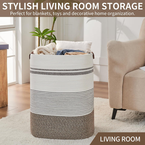 AINUOQI clothes hamper promotes separation of laundry with elegant rope texture.