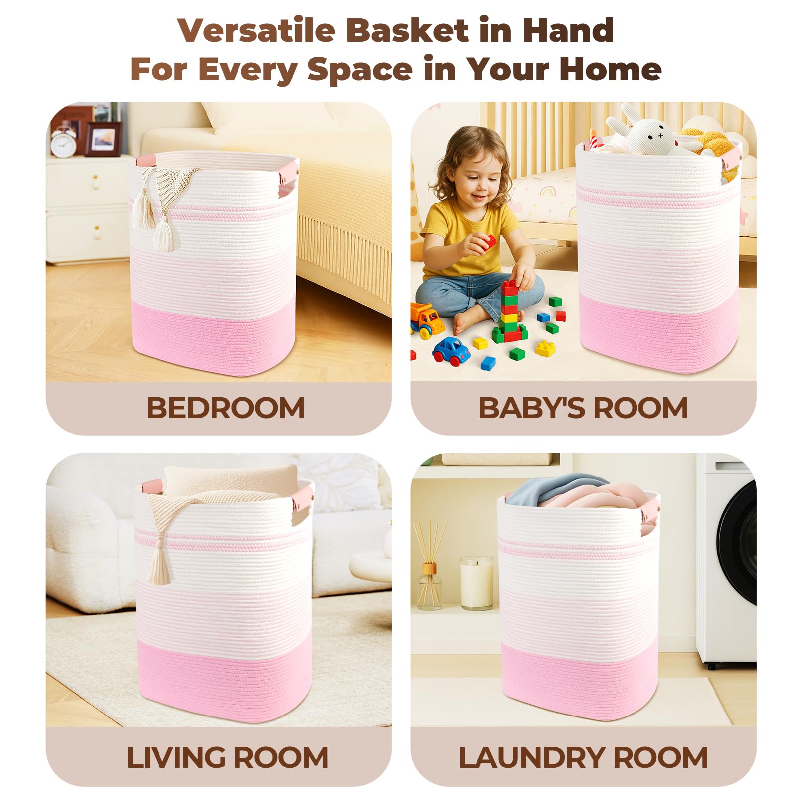 AINUOQI cotton storage basket soft texture complements living room decor.
