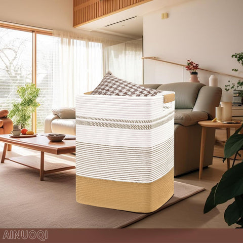 AINUOQI decorative rope basket for living room, blends rustic and modern interiors.