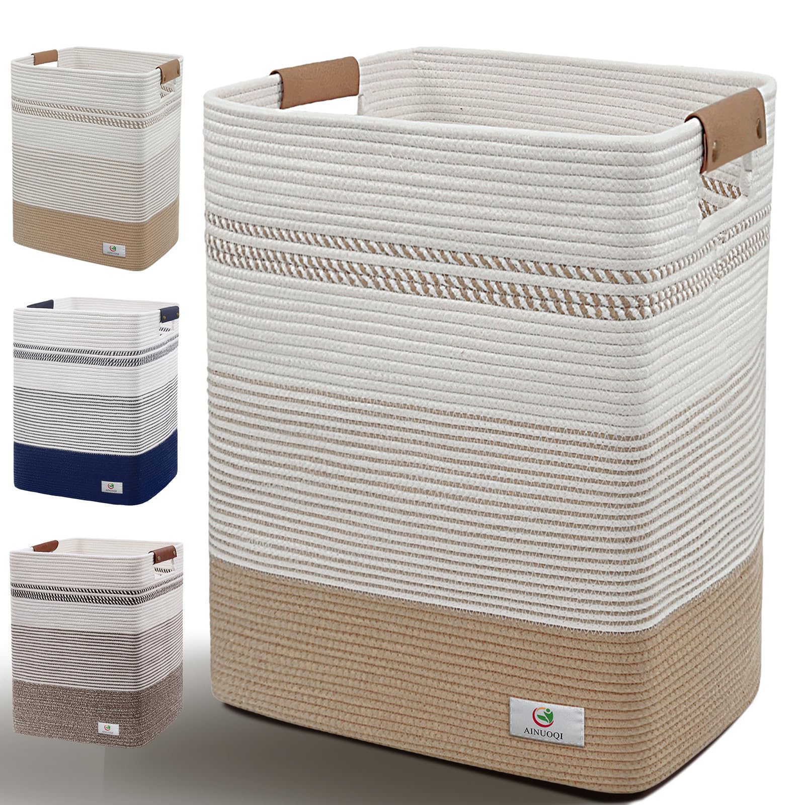 AINUOQI large laundry hamper 85L cotton rope, spacious storage for clothes and blankets.
