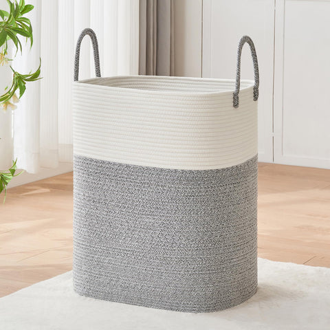 AINUOQI laundry basket with handles highlights large blanket storage.