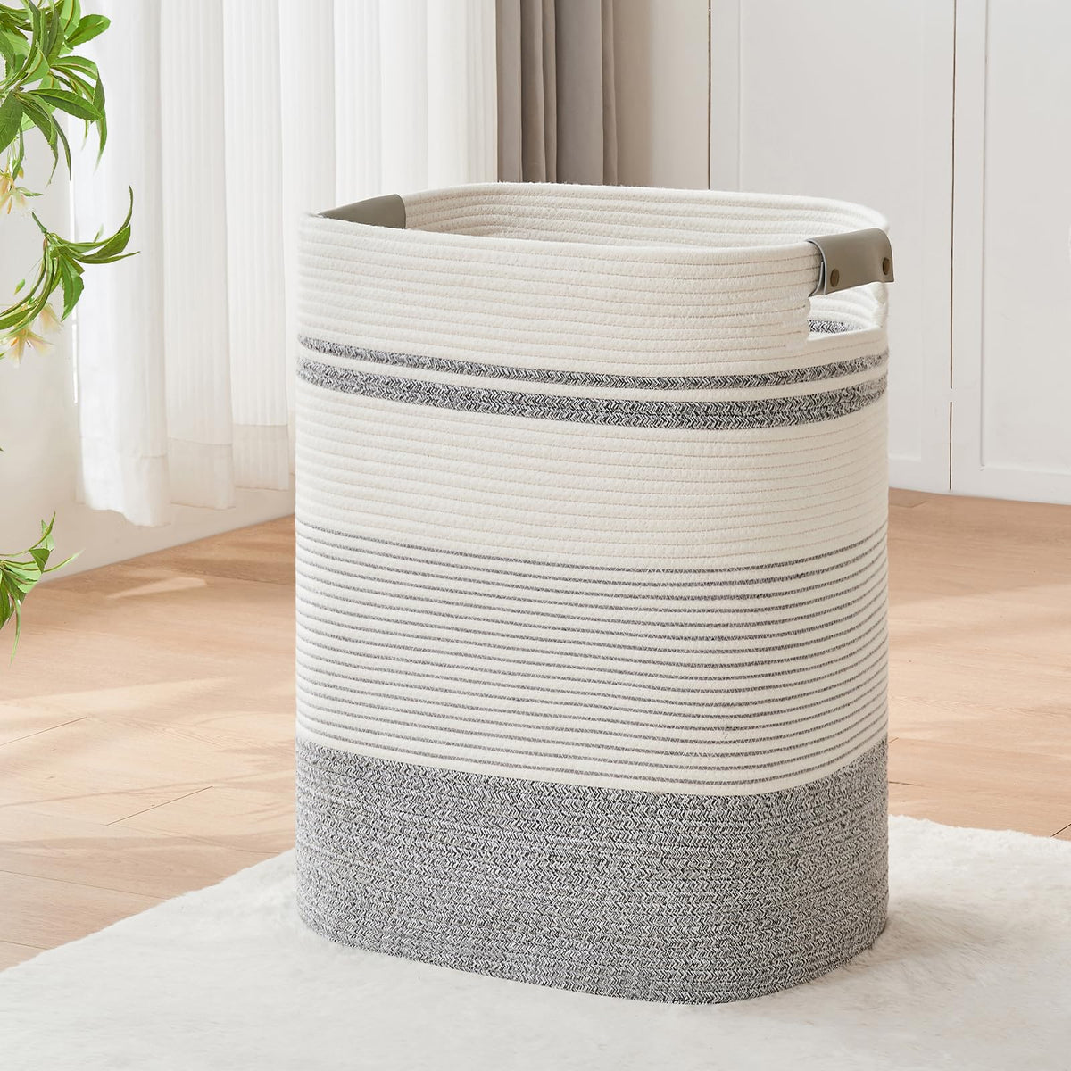 AINUOQI laundry basket with handles offers tall woven storage for laundry and blankets