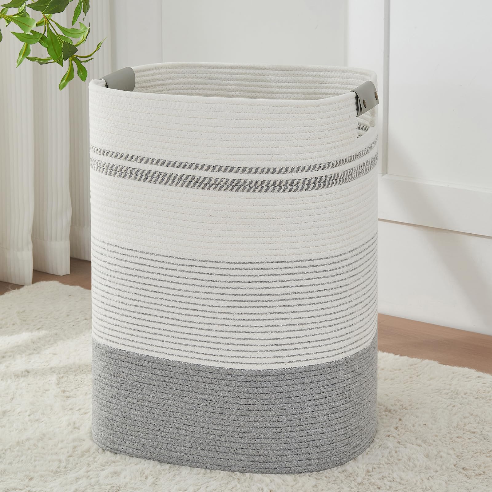 AINUOQI laundry basket with handles tall blanket storage in grey for bedrooms.