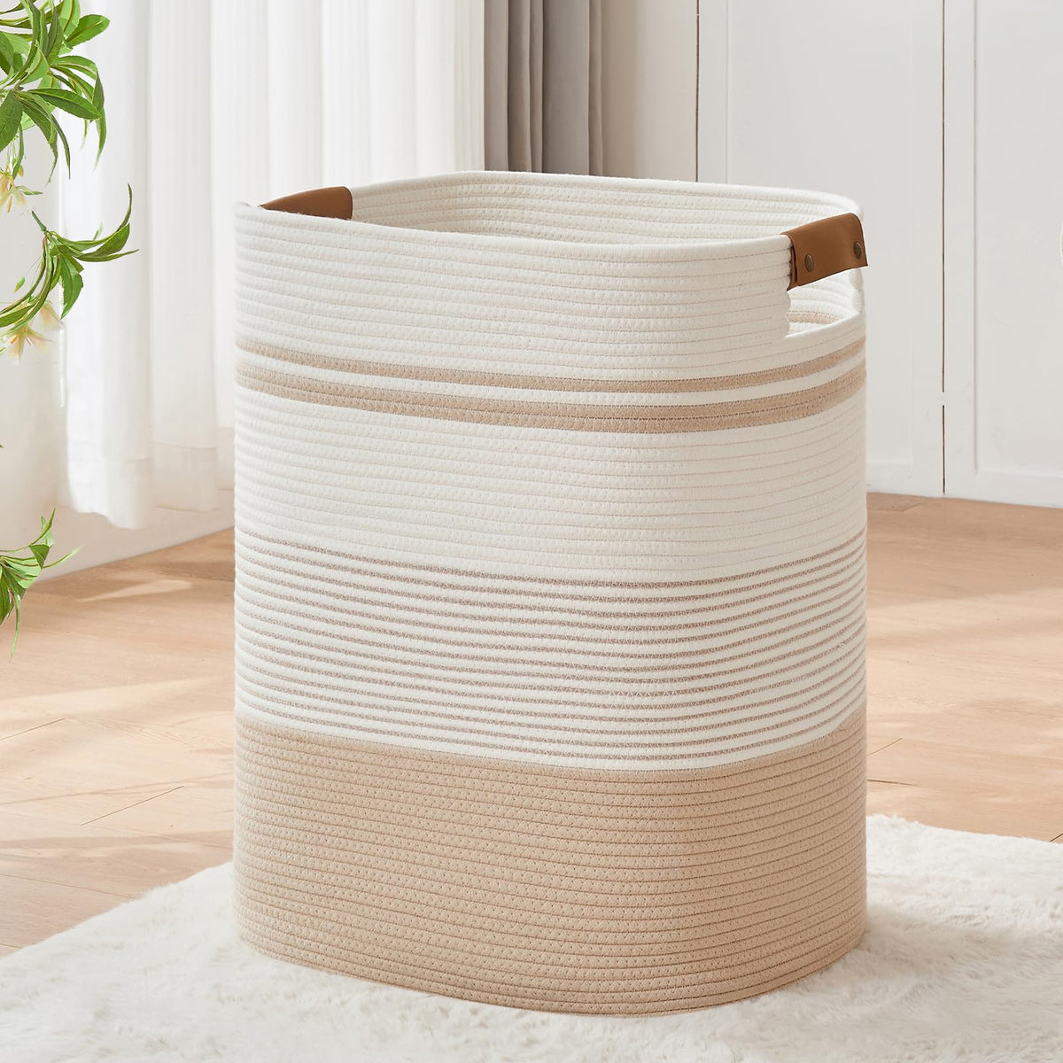 AINUOQI laundry basket with handles - durable woven cotton for easy laundry transport