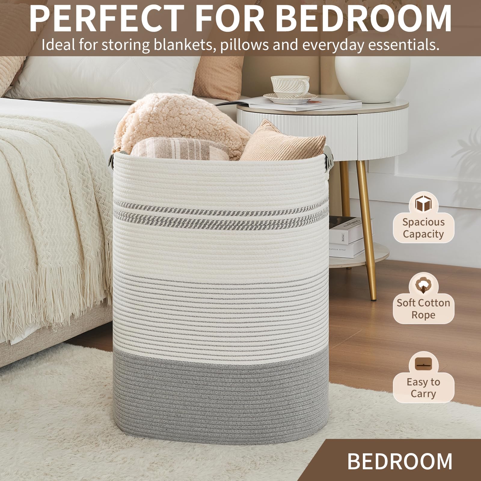 AINUOQI tall hamper in living room adds decorative storage.