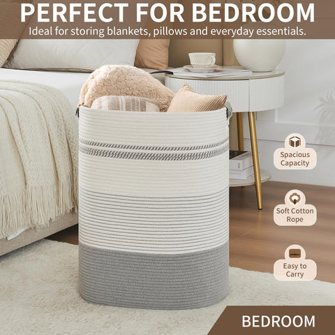 AINUOQI tall hamper in living room adds decorative storage.