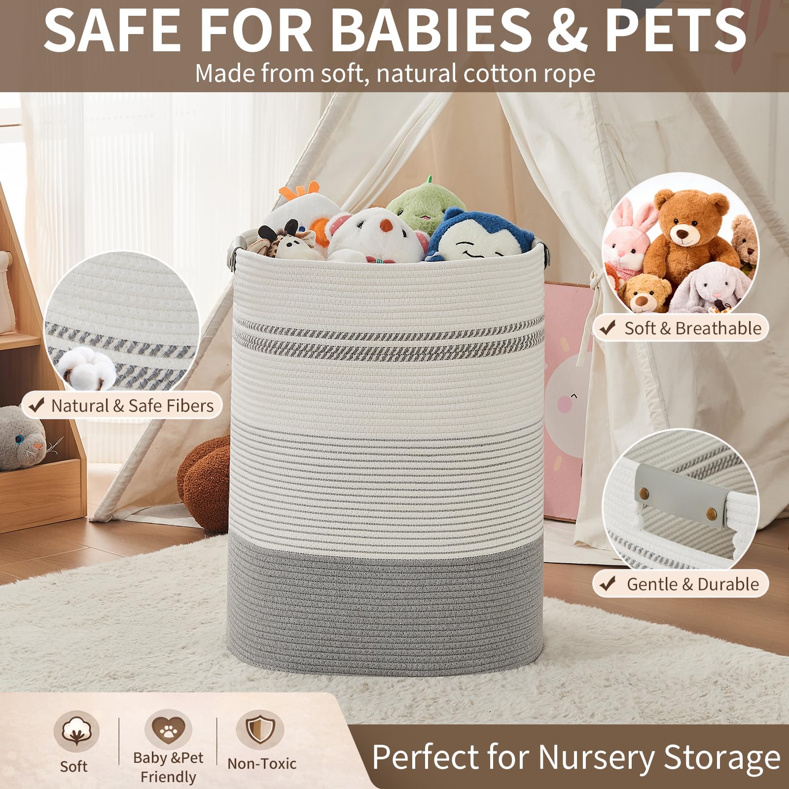 AINUOQI versatile woven basket for laundry and storage.