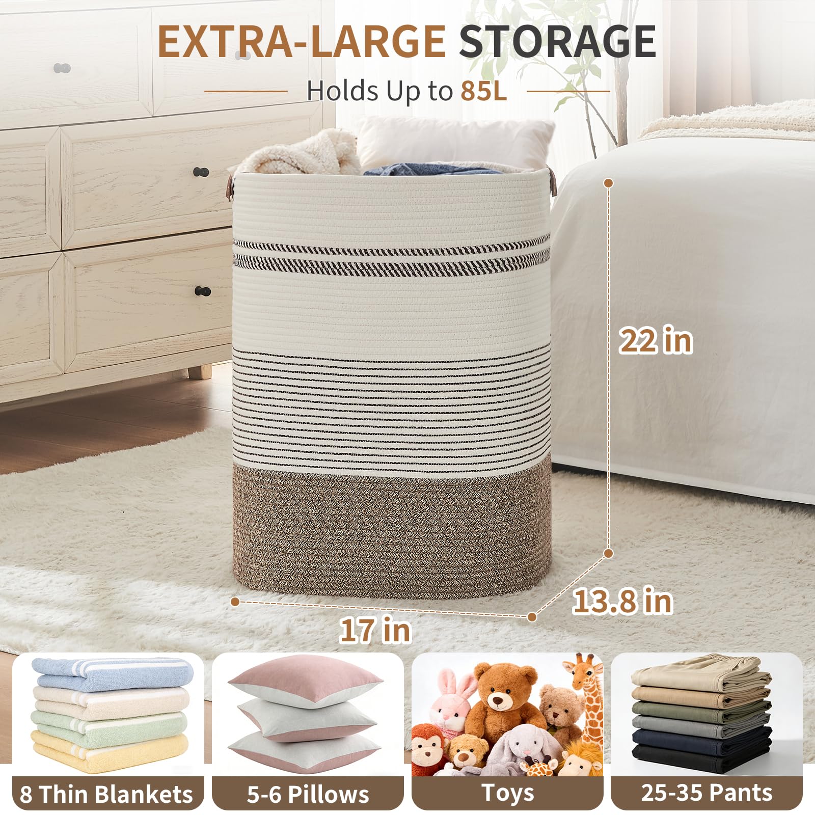AINUOQI laundry hamper with leather handles for effortless carrying between rooms.