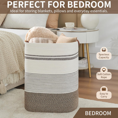 AINUOQI basket in living room ambiance blends with decor and reduces clutter.