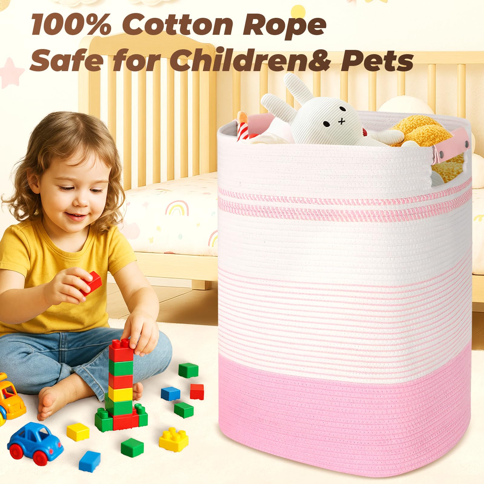AINUOQI pink and white basket blends with pastel interiors.
