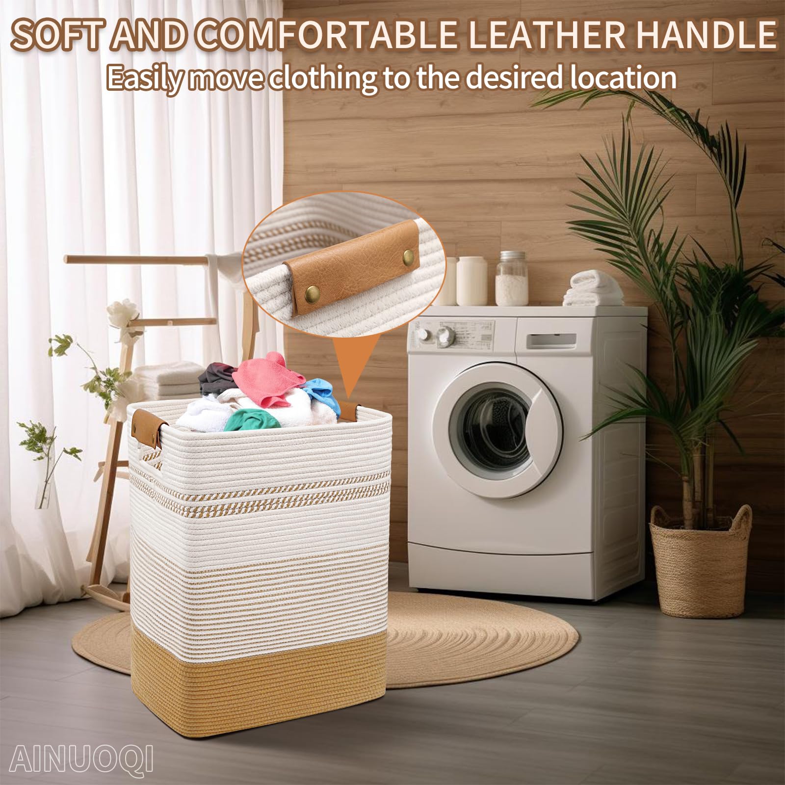 AINUOQI soft cotton rope basket, safe for children and pets in busy homes.